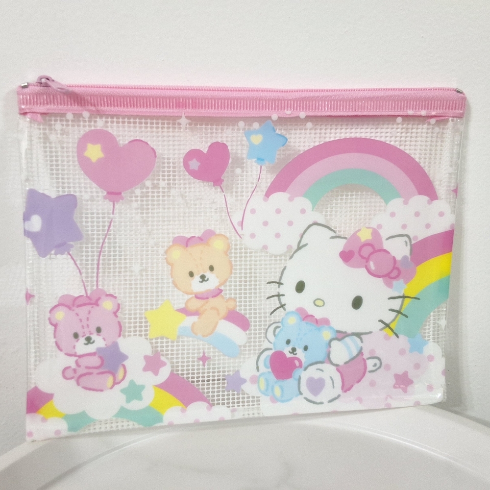 Hello Kitty Mesh Waterproof  Zipper Pouch - Cute & Functional Storage Bag, NEW